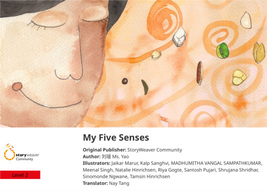 My Five Senses — illustrated by Jaikar Marur, Kalp Sanghvi, MADHUMITHA VANGAL SAMPATHKUMAR, Meenal Singh, Natalie Hinrichsen, Riya Gogte, Santosh Pujari, Shrujana Shridhar, Sinomonde Ngwane, Tamsin Hinrichsen
